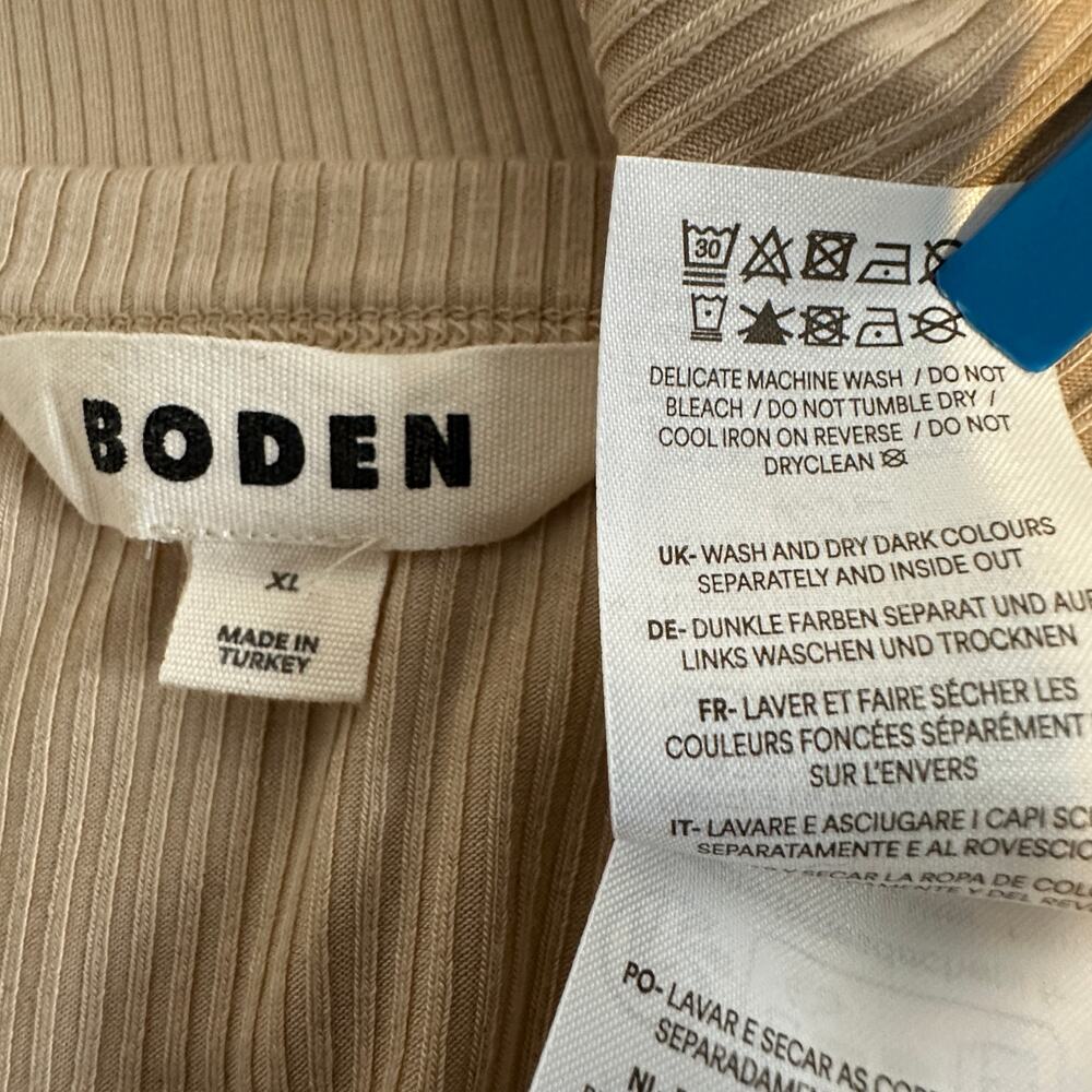 Boden Ribbed Scoop Neck Blouse XL Beige Crop Minimalist Stretch Preppy Boho EUC - Picture 8 of 9